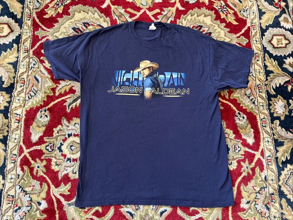 Vtg Jason Aldean The Night Train Tour Shirt 100% Cotton Mens XL Navy Blue 2013